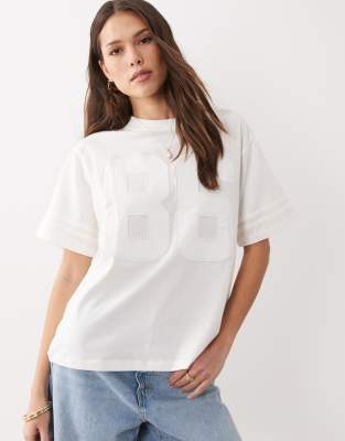 Asos Design Oversized Football T-shirt With Raised 86 Varsity Graphic In White