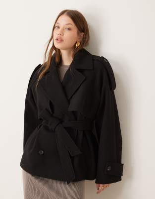 oversized formal trench coat with strong shoulder in black