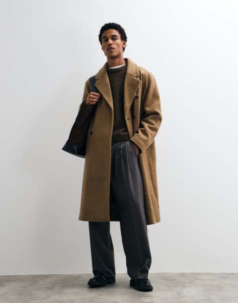 ASOS DESIGN oversized frakke i uldlook i brun bouclé - view 1
