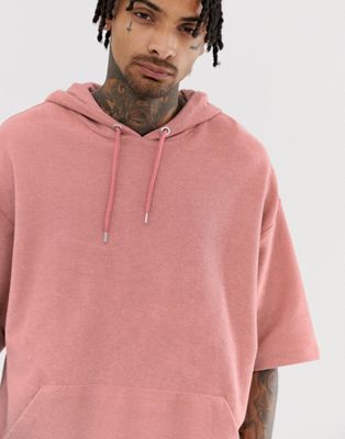 ASOS DESIGN - Oversized french terry hoodie met korte mouwen in roze