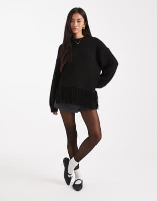 Asos Design Oversized Fringed Sweater In Black