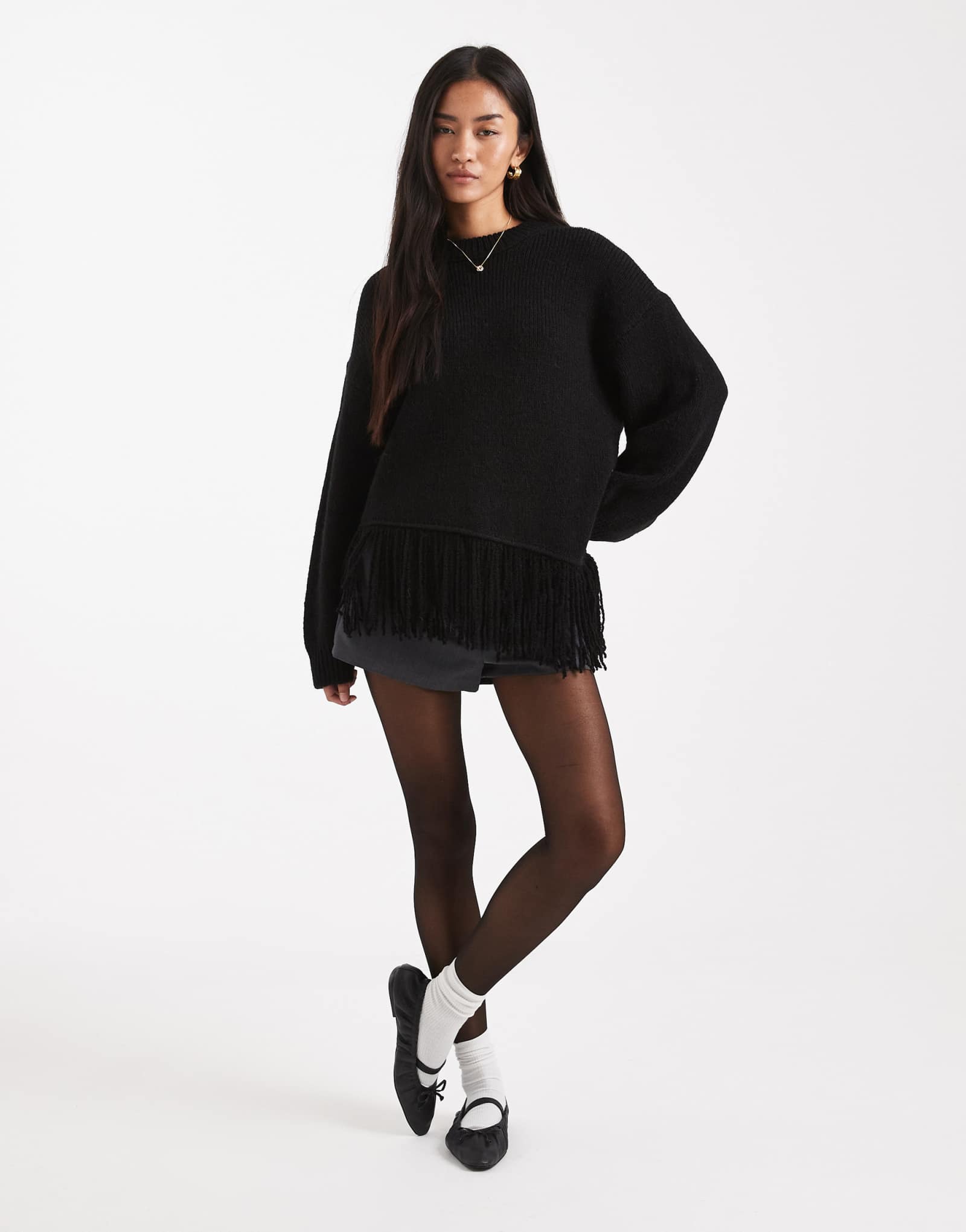 Черный свитер оверсайз с бахромой от ASOS DESIGN