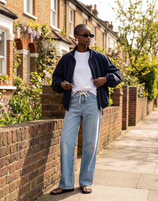 ASOS DESIGN oversized funnel neck bubble hem bomber in navy, 11 of 11