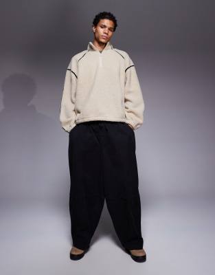 Asos Design Oversized Funnel Neck Fleece Sweatshirt With Binding In Neutral