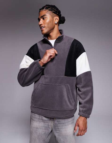 ASOS DESIGN oversized funnel neck fleece sweatshirt with colourblock in grey - view 1