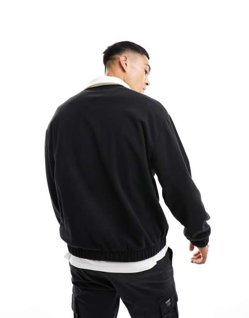 Polar Fleece Pocket Detail Half Zip Oversized Sweatshirt