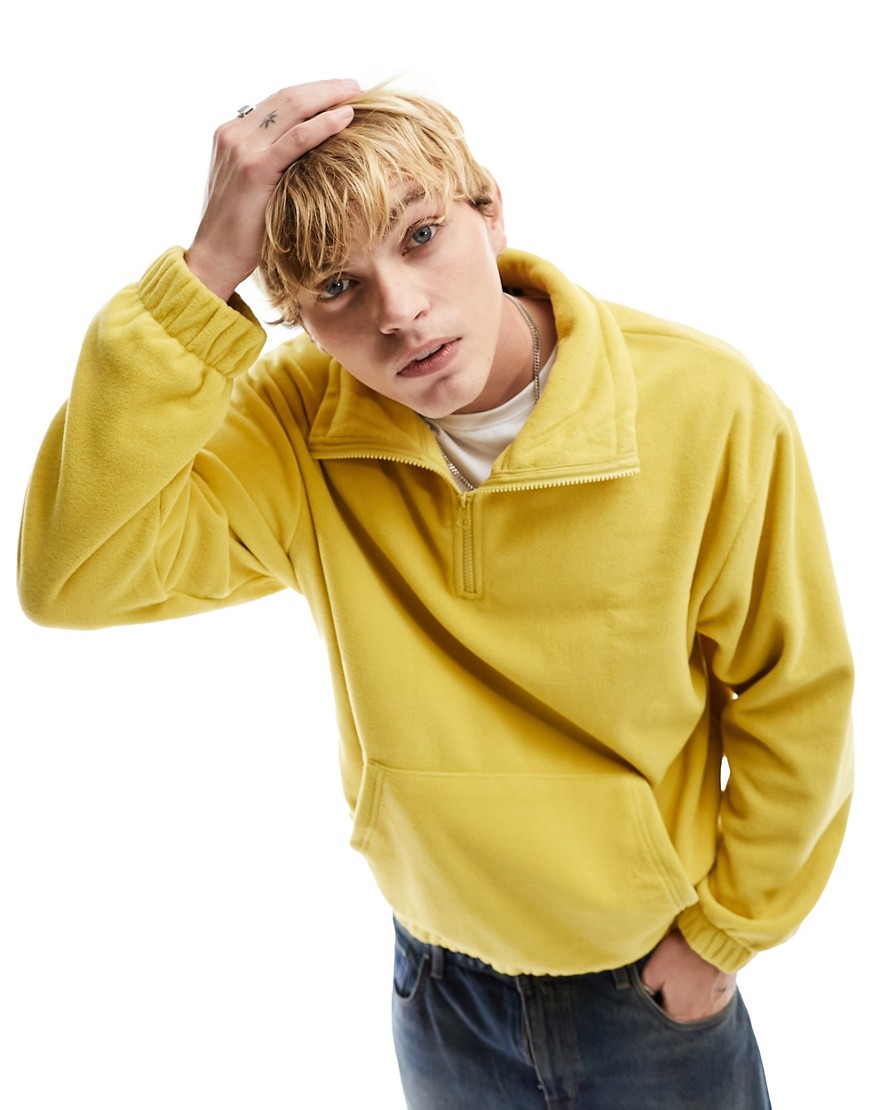 ASOS DESIGN oversized funnel neck half zip polar fleece sweatshirt in mustard yellow