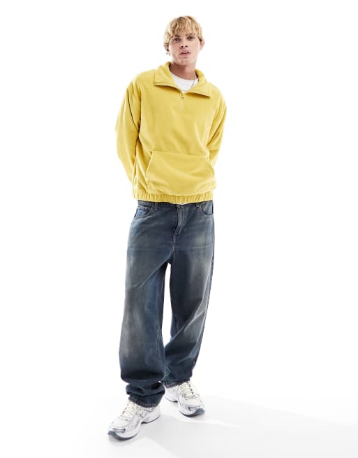ASOS DESIGN oversized funnel neck half zip polar fleece sweatshirt in mustard yellow, 2 of 4