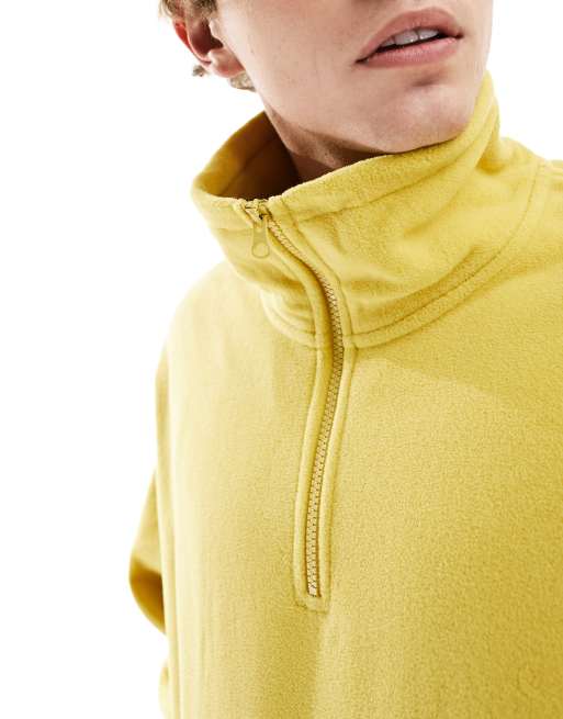 ASOS DESIGN oversized funnel neck half zip polar fleece sweatshirt in mustard yellow, 3 of 4