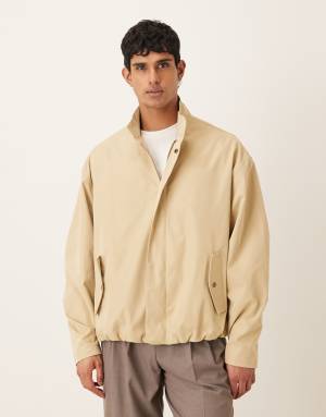 ASOS DESIGN oversized funnel neck jacket in stone