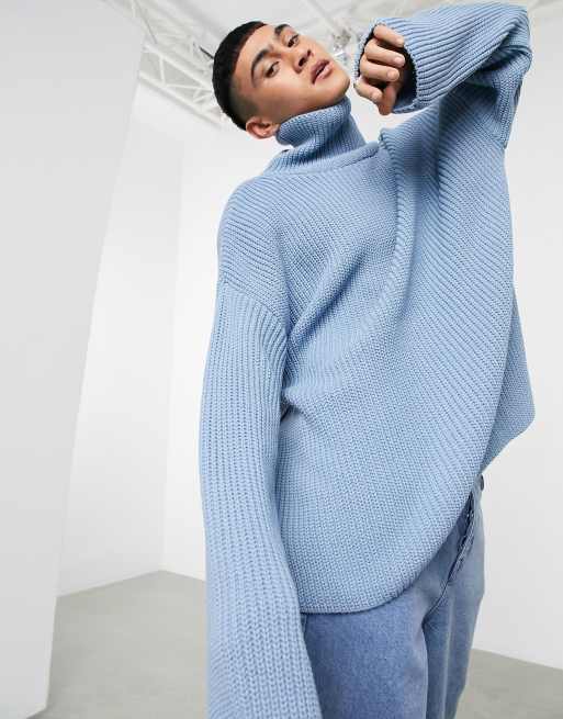 ASOS DESIGN oversized funnel neck jumper in blue ASOS