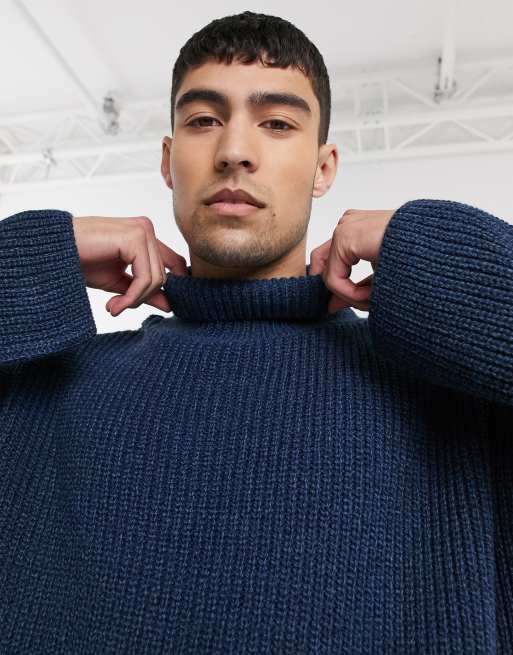 ASOS DESIGN oversized funnel neck jumper in navy ASOS