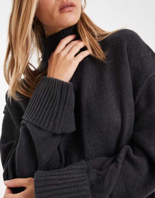 ASOS DESIGN oversized funnel neck sweater with curved hem in slate