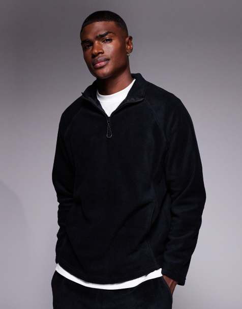 ASOS DESIGN oversized funnel-neck quarter-zip fleece sweatshirt in black - view 1