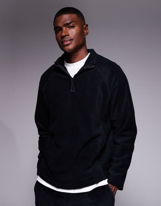 ASOS DESIGN oversized funnel-neck quarter-zip fleece sweatshirt in black