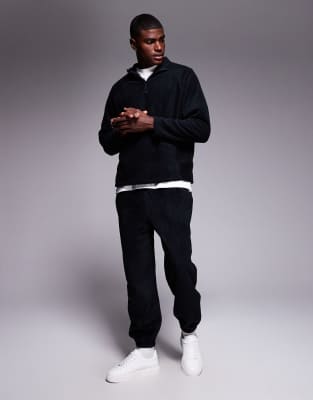 Asos Design Oversized Funnel Neck Quarter Zip Fleece Sweatshirt In Blue