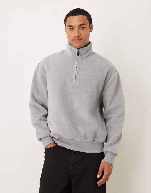 ASOS DESIGN oversized funnel neck quarter zip fleece sweatshirt in gray