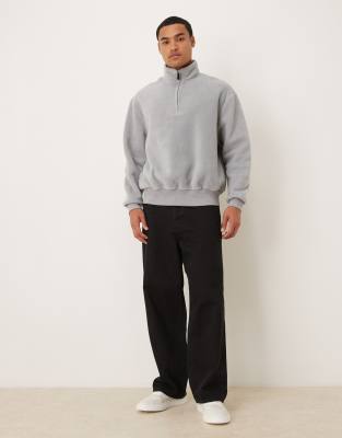 Asos Design Oversized Funnel Neck Quarter Zip Fleece Sweatshirt In Black