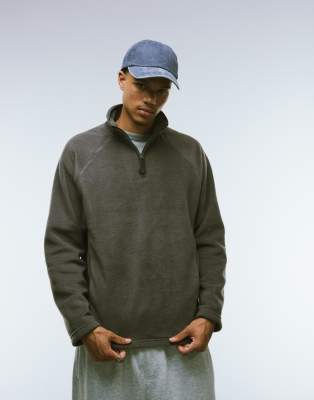 Asos Design Oversized Funnel Neck Quarter Zip Fleece Sweatshirt In Gray