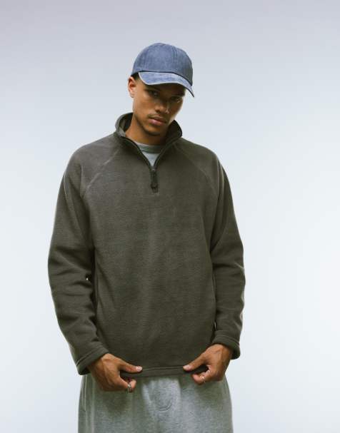 ASOS DESIGN oversized funnel neck quarter zip fleece sweatshirt in gray - view 1