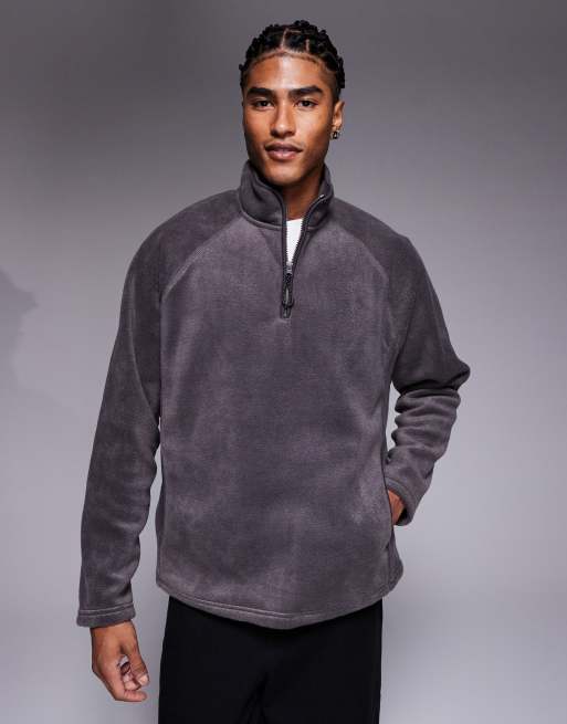 ASOS DESIGN oversized funnel neck quarter zip fleece sweatshirt in grey
