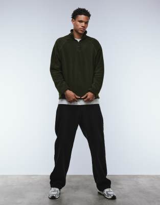 Asos Design Oversized Funnel Neck Quarter Zip Fleece Sweatshirt In Green