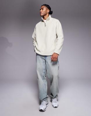Asos Design Oversized Funnel Neck Quarter Zip Fleece Sweatshirt In Multi