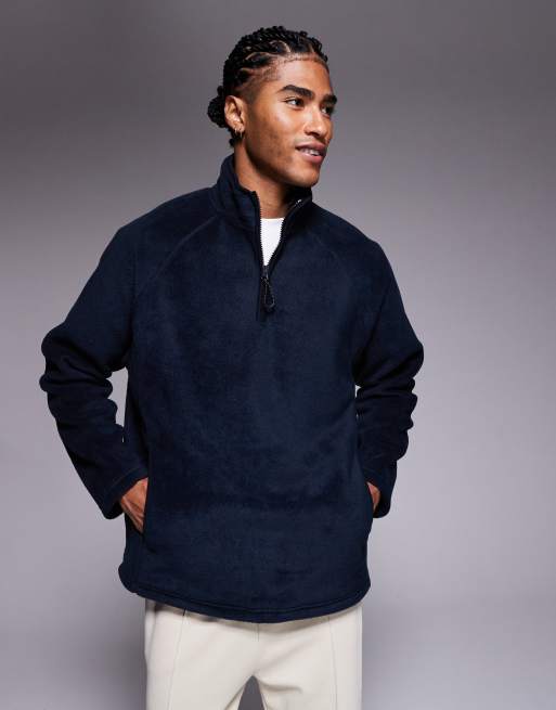 ASOS DESIGN oversized funnel neck quarter-zip fleece sweatshirt in light navy