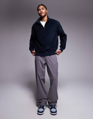 Asos Design Oversized Funnel Neck Quarter Zip Fleece Sweatshirt In Blue