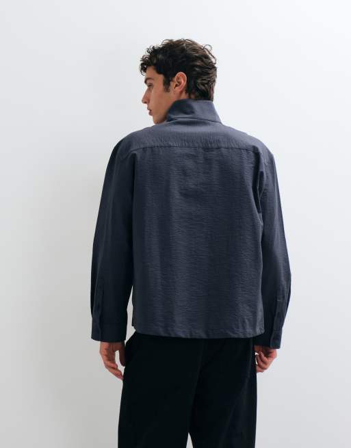 ASOS DESIGN oversized funnel neck shirt with placket detail in washed black, 2 of 5