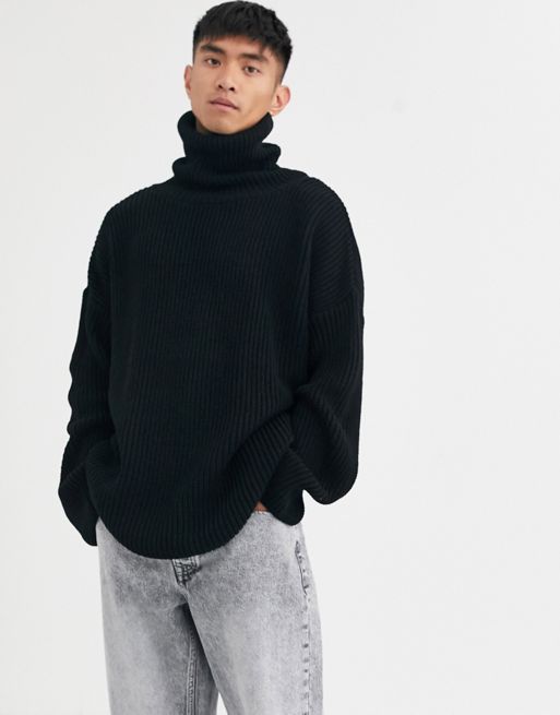 ASOS DESIGN extreme oversized funnel neck hoodie in washed black