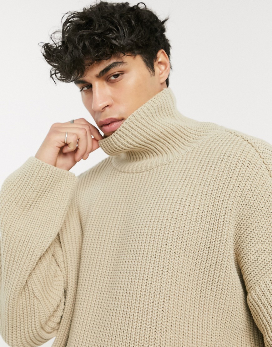 ASOS DESIGN oversized funnel neck sweater in neutral-Beige