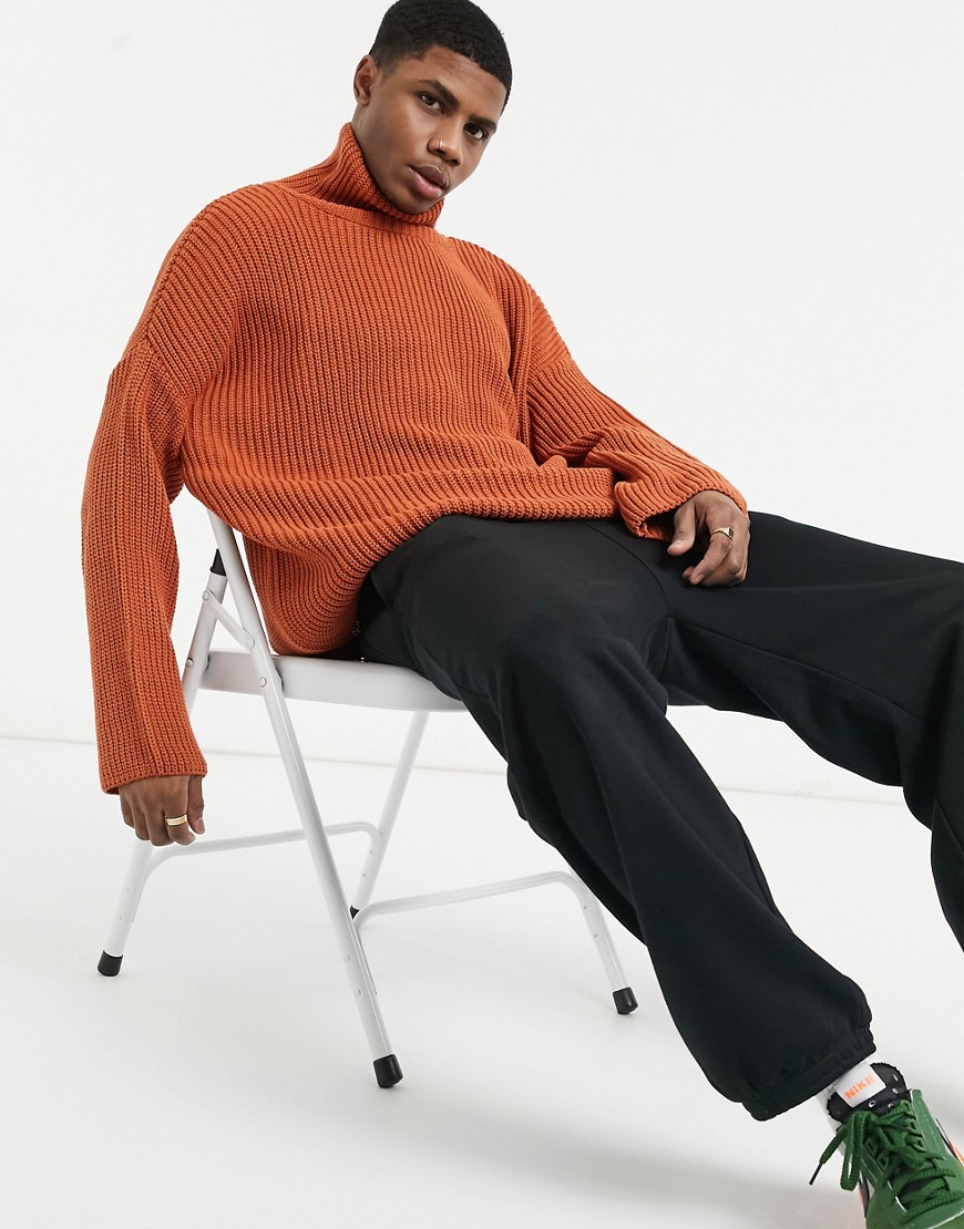 ASOS DESIGN oversized funnel neck sweater in rust-Orange