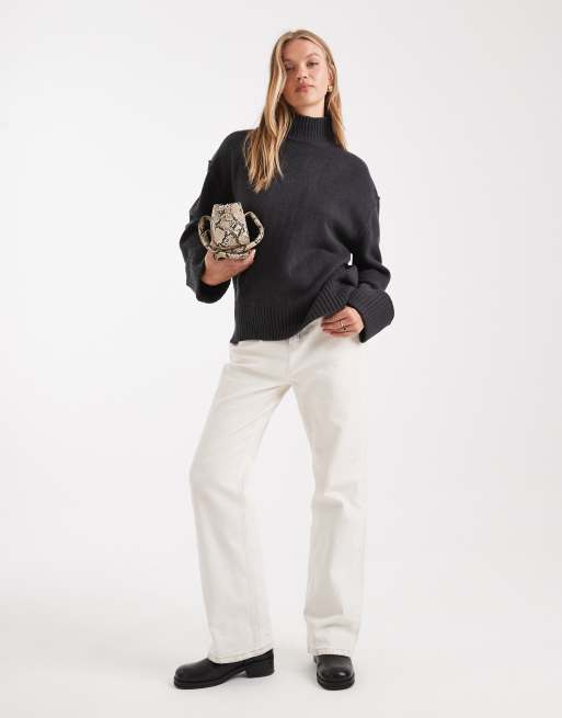 ASOS DESIGN oversized funnel neck sweater with curved hem in slate