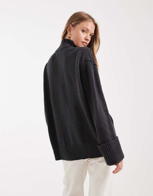 ASOS DESIGN oversized funnel neck sweater with curved hem in slate