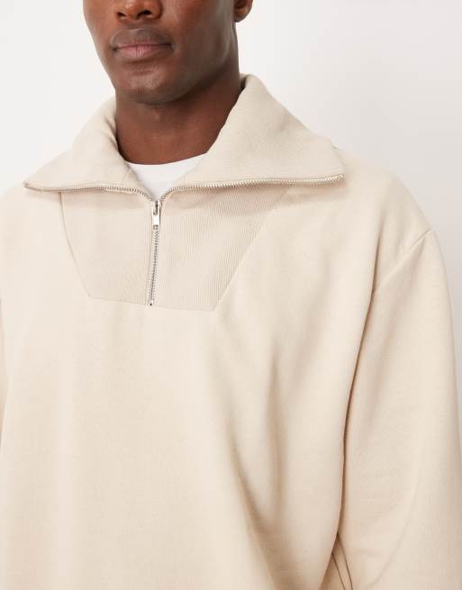 ASOS DESIGN oversized funnel neck sweatshirt in stone, 3 of 5
