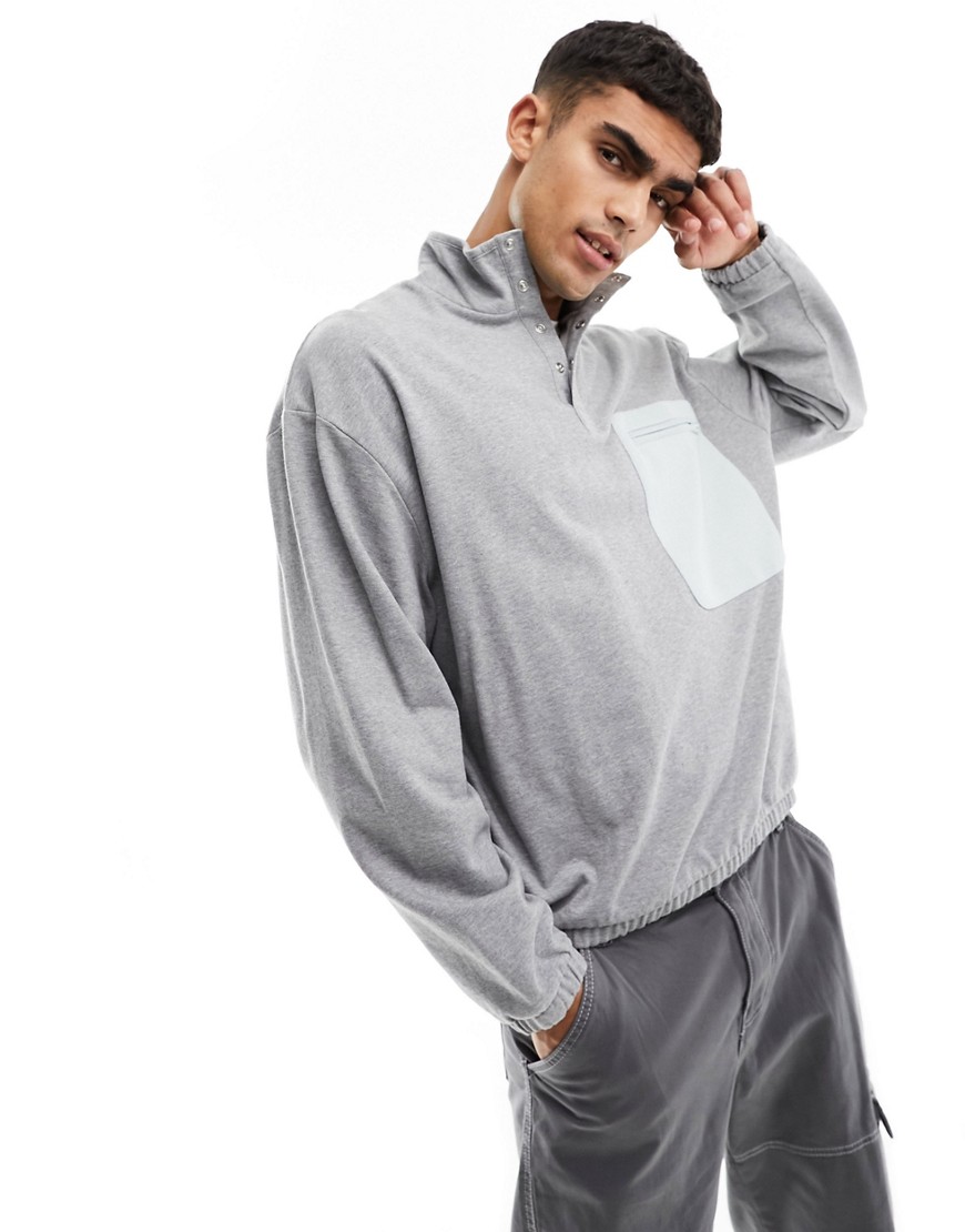 Asos Design Oversized Funnel Neck Sweatshirt With Pocket Detail In Gray Heather-neutral