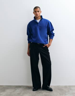 Asos Design Oversized Funnel Neck Sweatshirt With Snap Closures In Blue