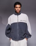 [ASOS DESIGN] ASOS DESIGN oversized funnel neck zip-through borg sweatshirt in grey 2XL Poppy Seed