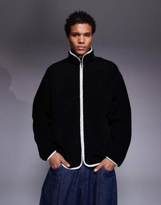 ASOS DESIGN oversized funnel neck zip through fleece sweatshirt in black