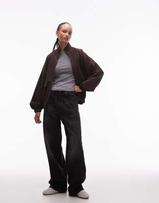 Asos Design Oversized Funnel Neck Zip Up Sweatshirt With Pockets In Brown