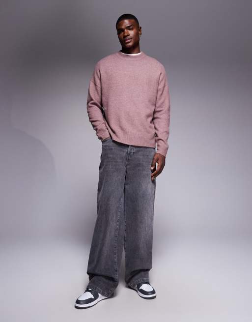 ASOS DESIGN - Oversized geborsteld gebreide trui met ronde hals in mauve, 2 van 5