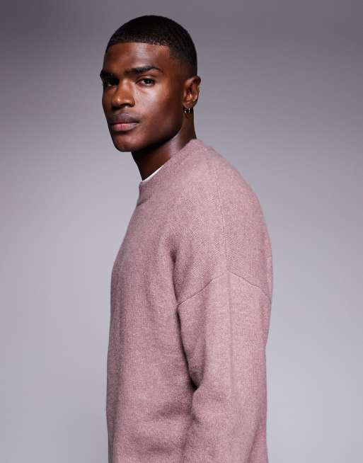 ASOS DESIGN - Oversized geborsteld gebreide trui met ronde hals in mauve, 4 van 5