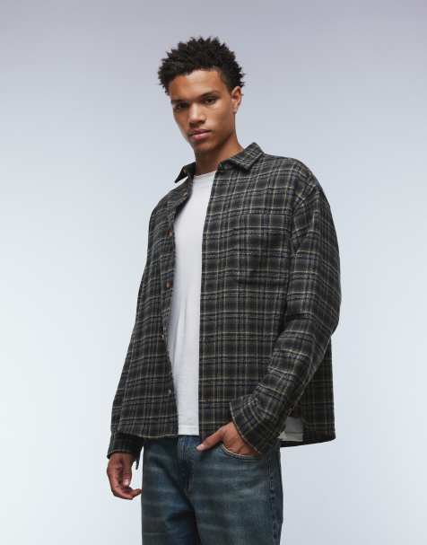 ASOS DESIGN - Oversized geborsteld geruit overhemd in zwart - view 1