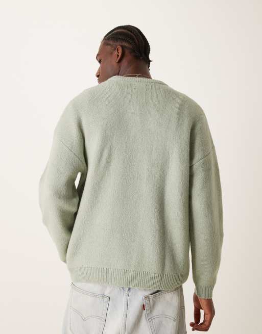 ASOS DESIGN - Oversized geborstelde gebreide trui met ronde hals in saliegroen, 3 van 4