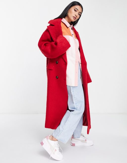 ASOS DESIGN - Oversized geborstelde jas in rood