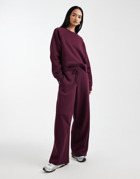 ASOS DESIGN - Oversized geborstelde joggingbroek met barrelpijpen en siernaden in pruim - view 1