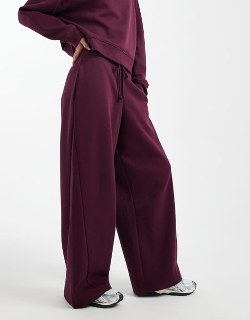 ASOS DESIGN - Oversized geborstelde joggingbroek met barrelpijpen en siernaden in pruim, 2 van 5