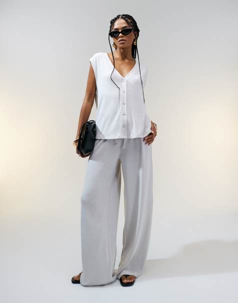 ASOS DESIGN - Oversized gebreid gilet en broek met textuur in stone - view 1