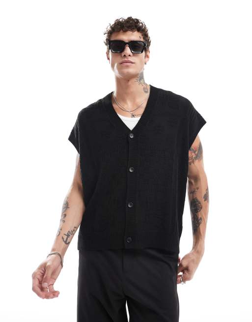 ASOS DESIGN - Oversized gebreid mouwloos vest met textuur in zwart